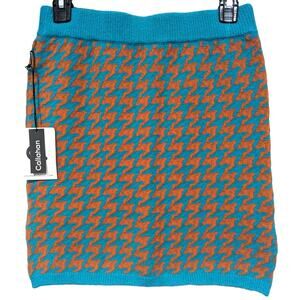 NWT Callahan Knitwear Tash Blue and Orange Houndstooth Mini Skirt